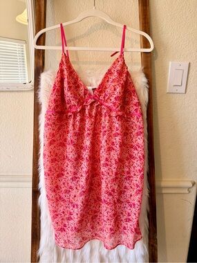Vintage Y2K Oscar de la Renta Pink Floral Lace-Trim Chemise